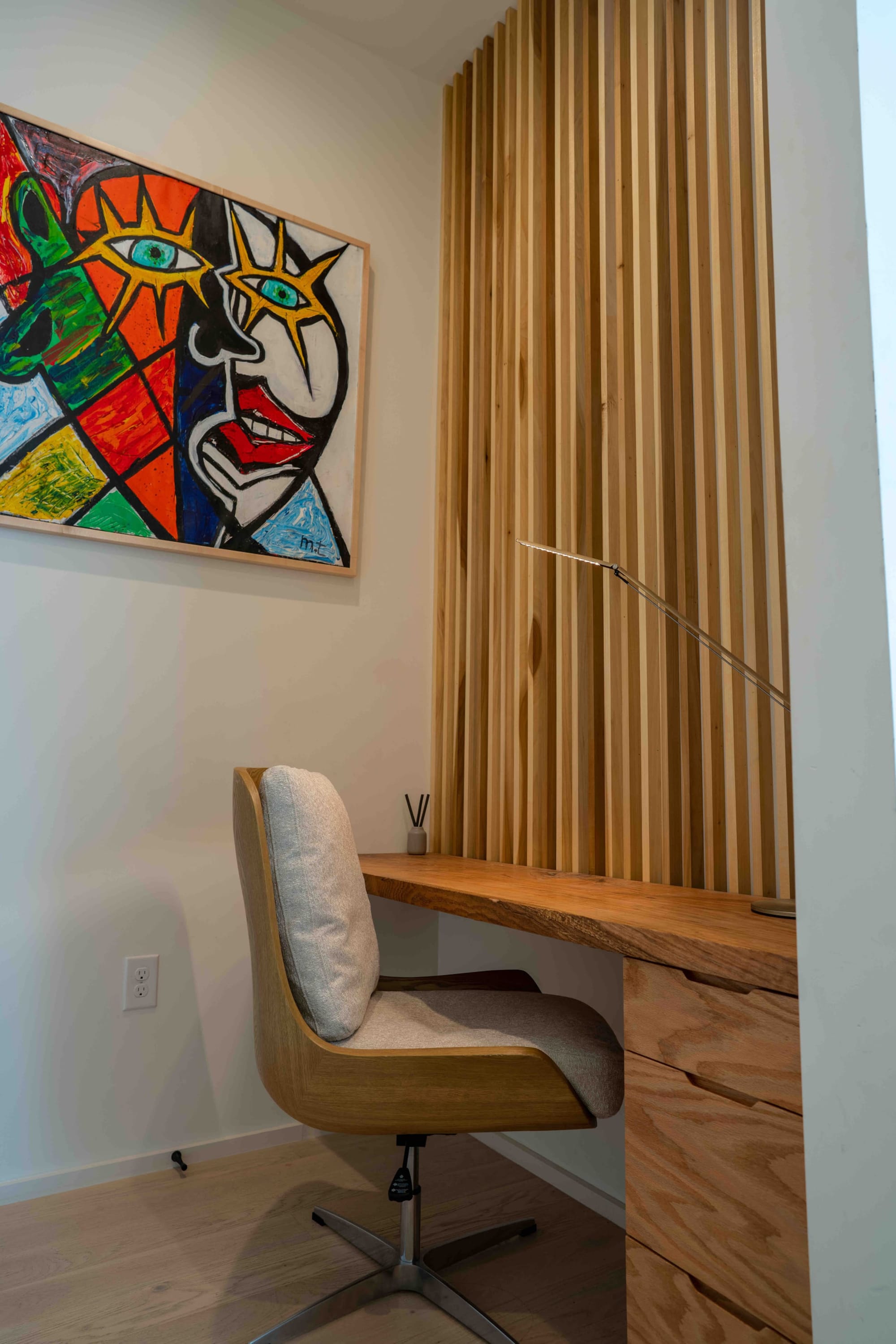 Collected interior detail at Bali in Bouldin — warm natural materials in golden-hour light, a Véla-designed South Austin home